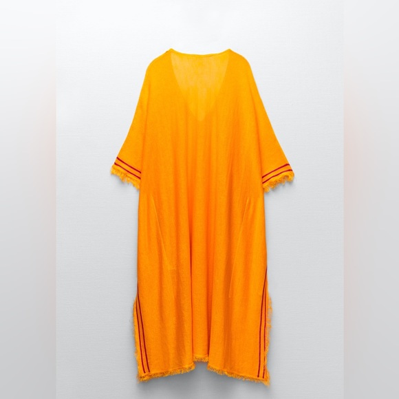 NEW Zara linen cover-up kaftan orange mango XS-S Extra-Small/Small - Picture 3 of 15